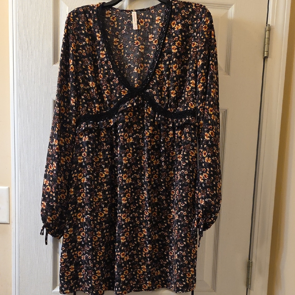 Xhilaration Black and Orange Floral Dress